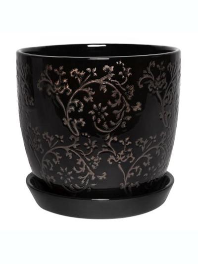 Cover Pot Floral Baroque Black Planter 14cm