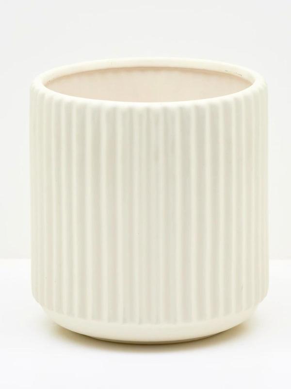 Ribbed Cylinder Pot White 14cm